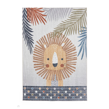 Washable Vida Kids Lion Soft-Touch Textured Lightweight Printed Recycled Polypropylene Flatweave Rug-Think Rugs-Rug Love - The Most Loved Rug Store